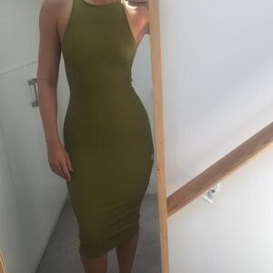 Ribbed Olive Green Bodycon Dress